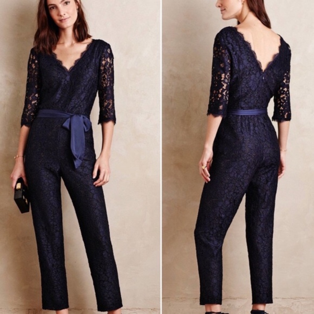 Elevenses navy lace jumpsuit Anthropologie